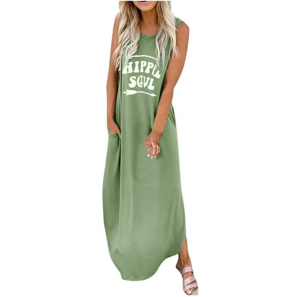Bidobibo Womens Plus Size Dress with Pockets Cute Graphic Letter Print Sleeveless Long Sleeve Tshirt Midi Dress for Women